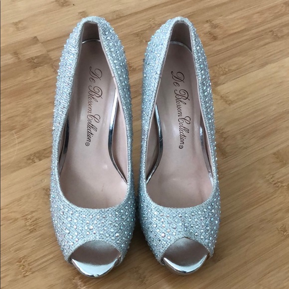 De Blossom Collection Shoes - Silver beaded heels